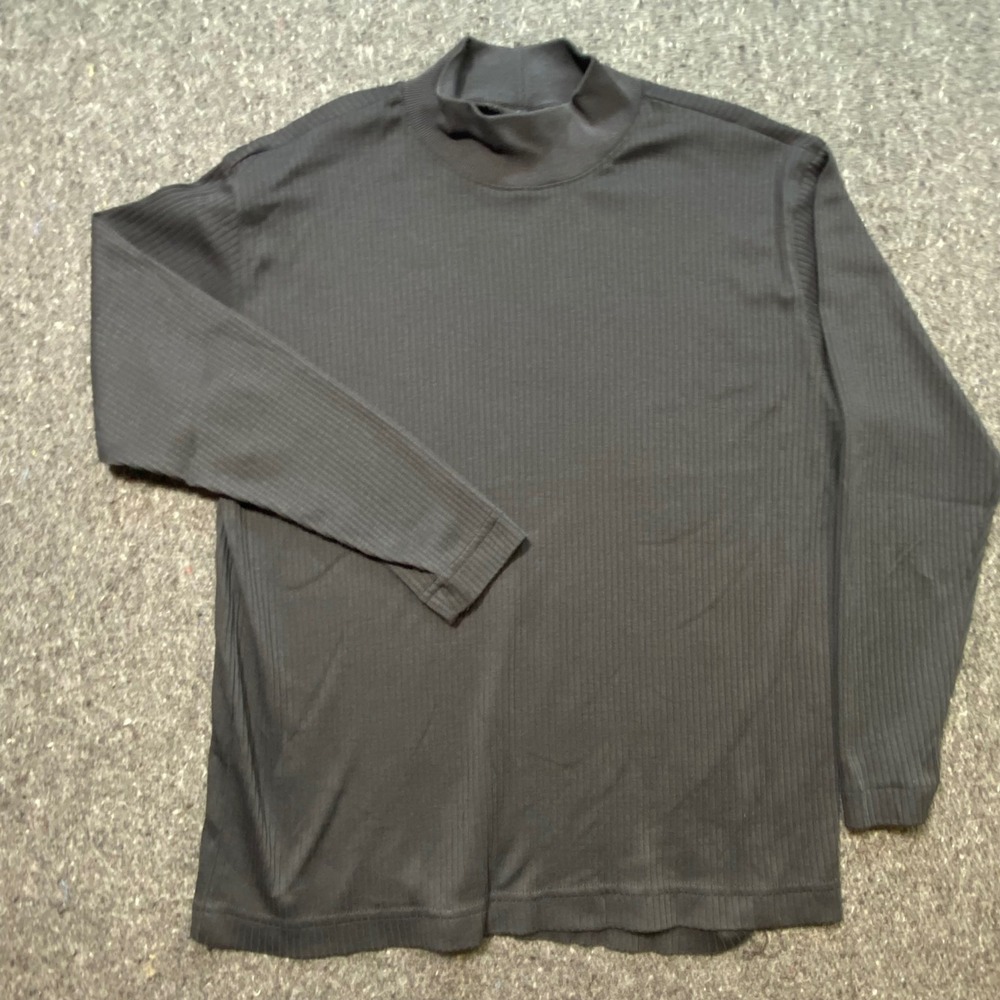 Jantzen Mock Neck Top L Mens Black Ribbed Knit Long Sleeve Classics Shirt